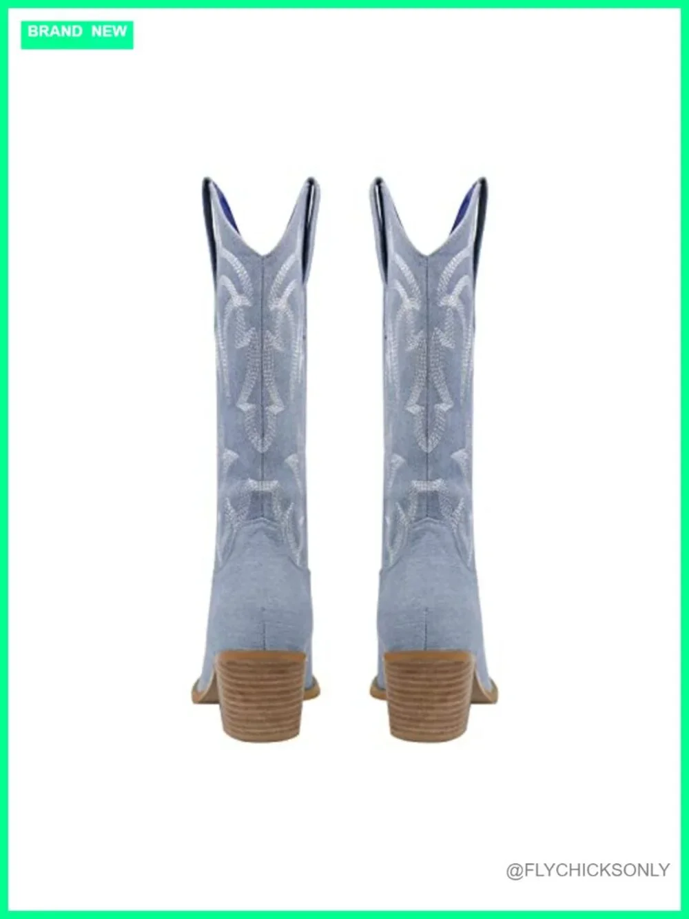 Embroidered Western Boots Pull On Tab Mid Calf Cowgirl Booties Distressed Heel